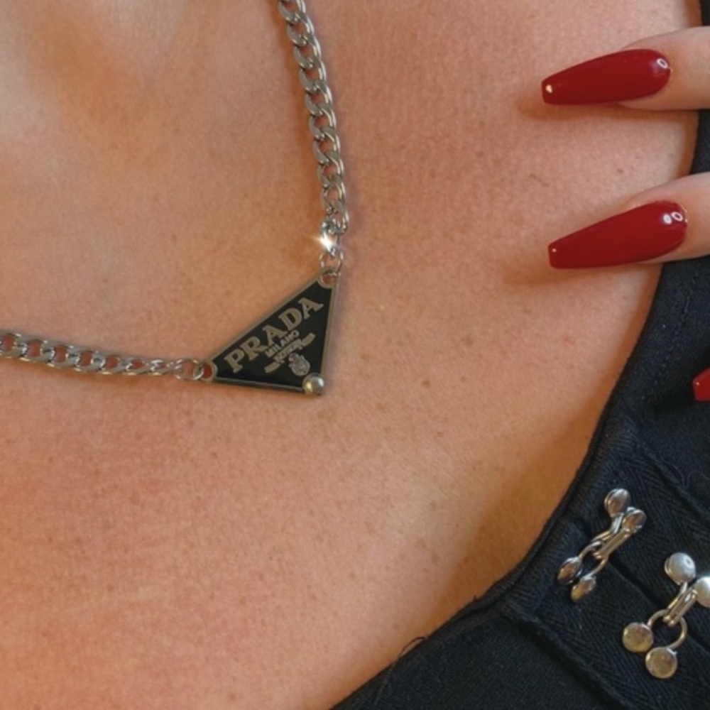 Black Prada tag necklace